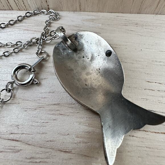 Nickel Silver Peyote Bird Pendant Necklace Turquoise Coral Inlay Southwestern - Picture 6 of 6